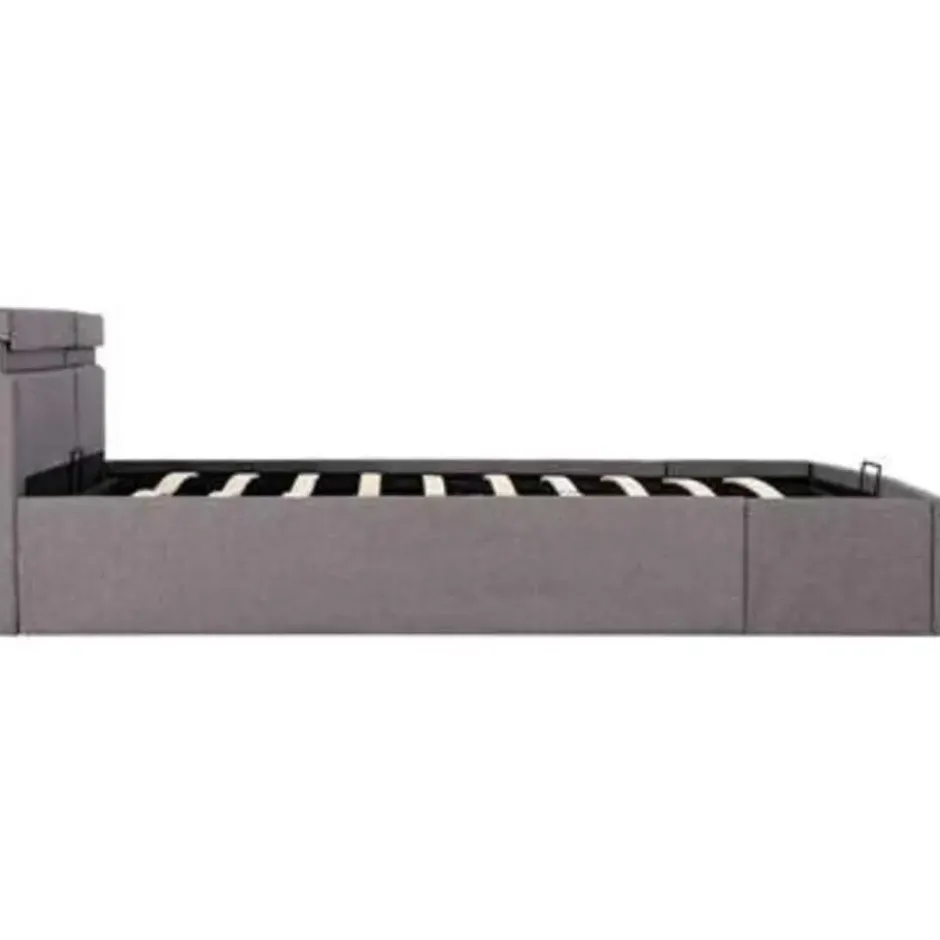 vidaXL - Bed met opbergruimte en LED - Hydraulische - Taupe - stof - 160x200 cm