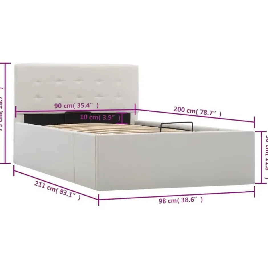 vidaXL - Bed met opbergruimte - Hydraulisch - Wit - Kunstleer - 90x200 cm