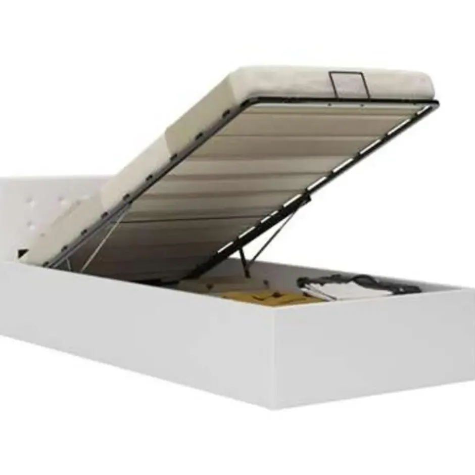 vidaXL - Bed met opbergruimte - Hydraulisch - Wit - Kunstleer - 90x200 cm