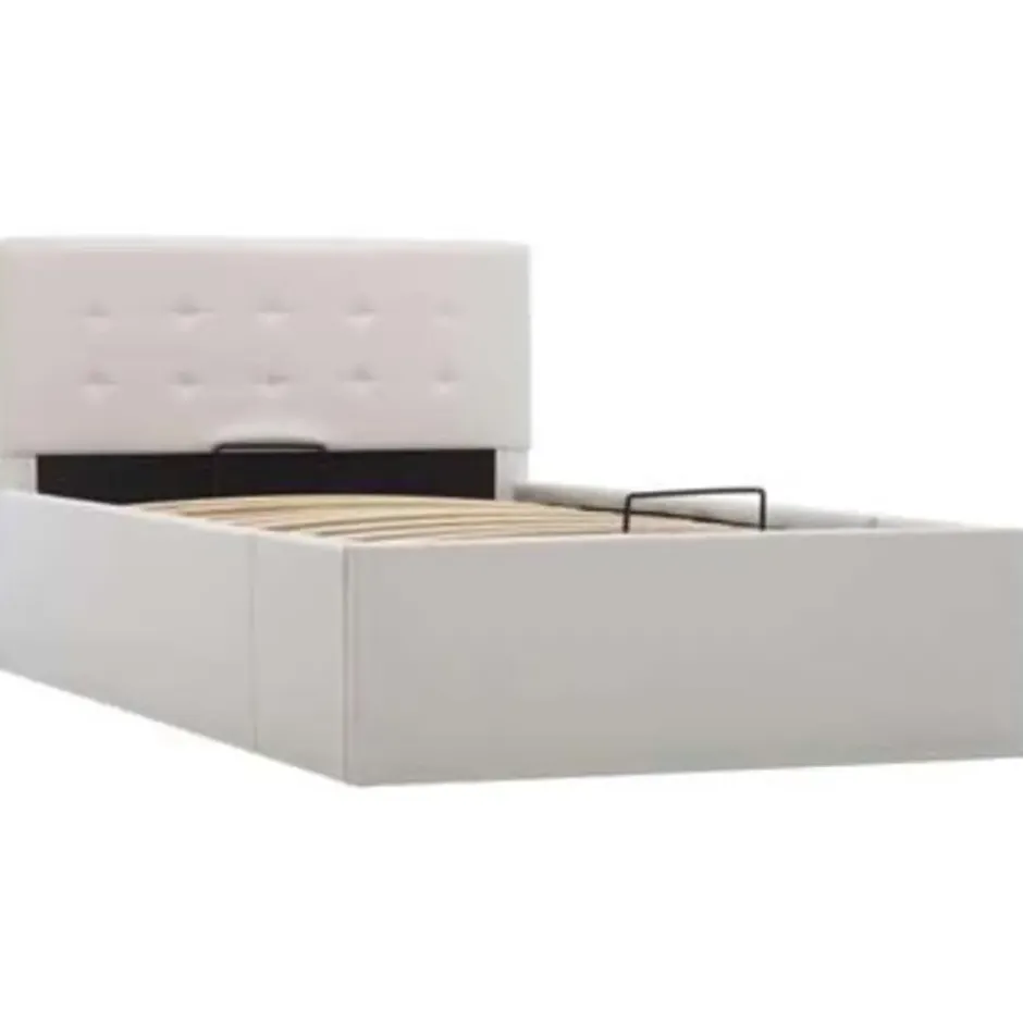 vidaXL - Bed met opbergruimte - Hydraulisch - Wit - Kunstleer - 90x200 cm