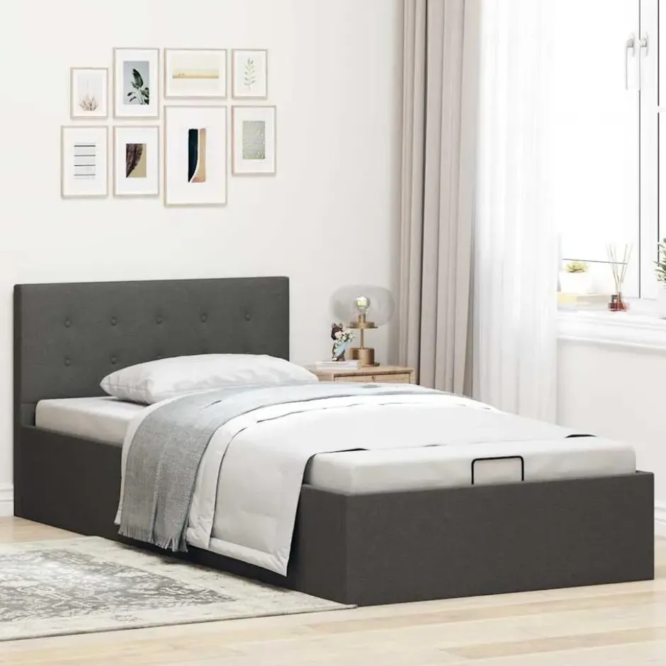 vidaXL - Bed met opbergruimte - Hydraulische - Donkergrijs - Stof - 100x200 cm