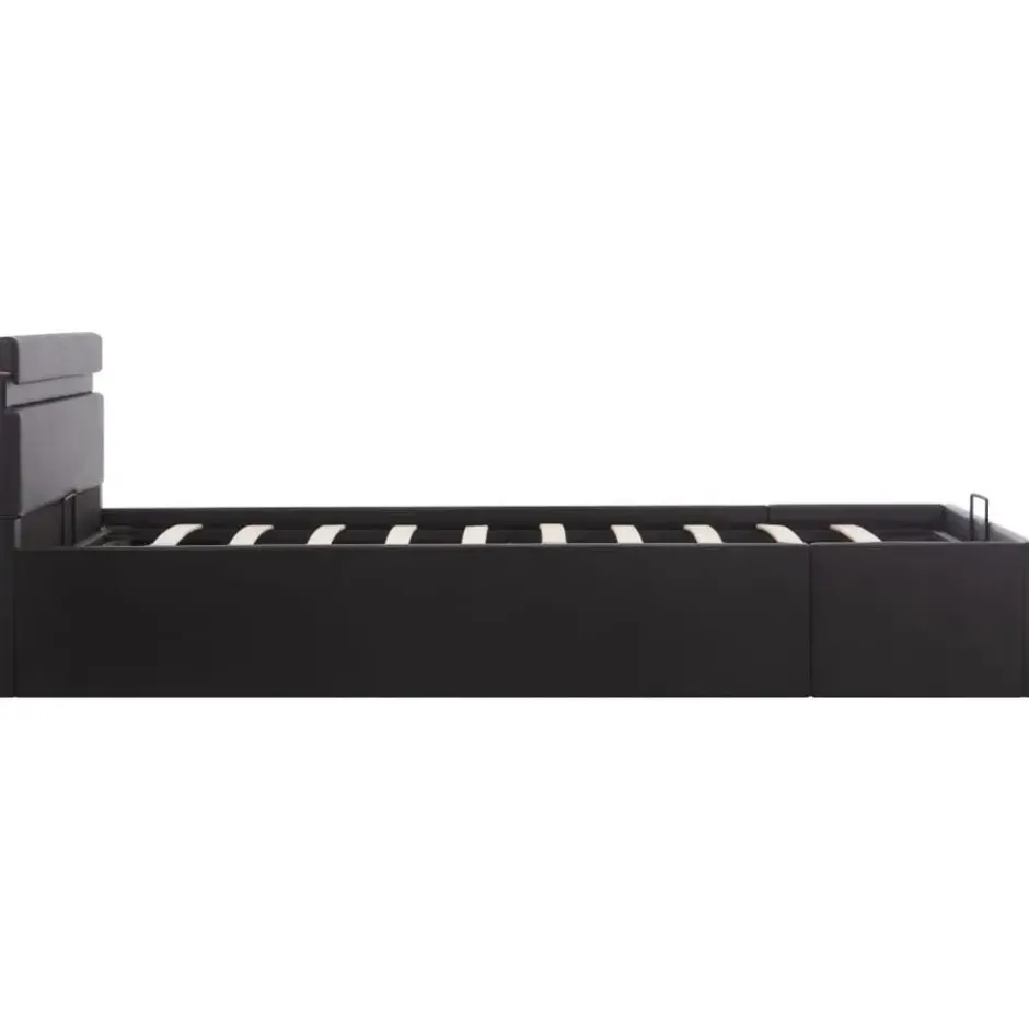 vidaXL - Bed met opbergruimte incl. LED - zwart - Kunstleer - 120x200 cm