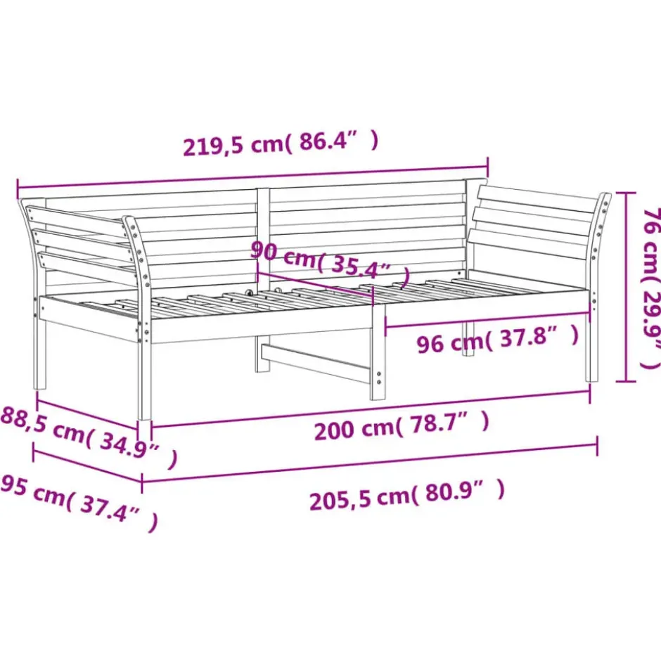 vidaXL - Bed - Wit - Grenenhout - 90 x 200 cm - Zonder matras