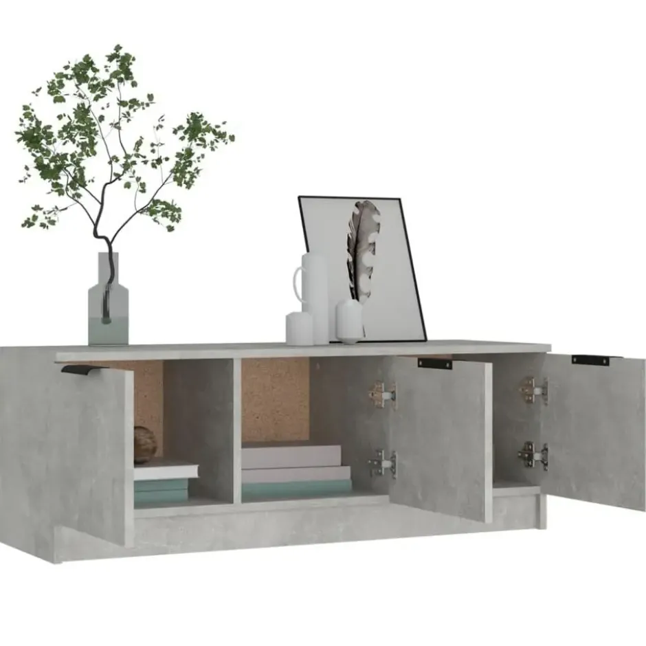 vidaXL - Betongrijs TV-meubel met 3 deuren - Bewerkt hout - 102x35x36,5 cm