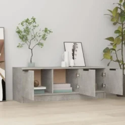 vidaXL - Betongrijs TV-meubel met 3 deuren - Bewerkt hout - 102x35x36,5 cm