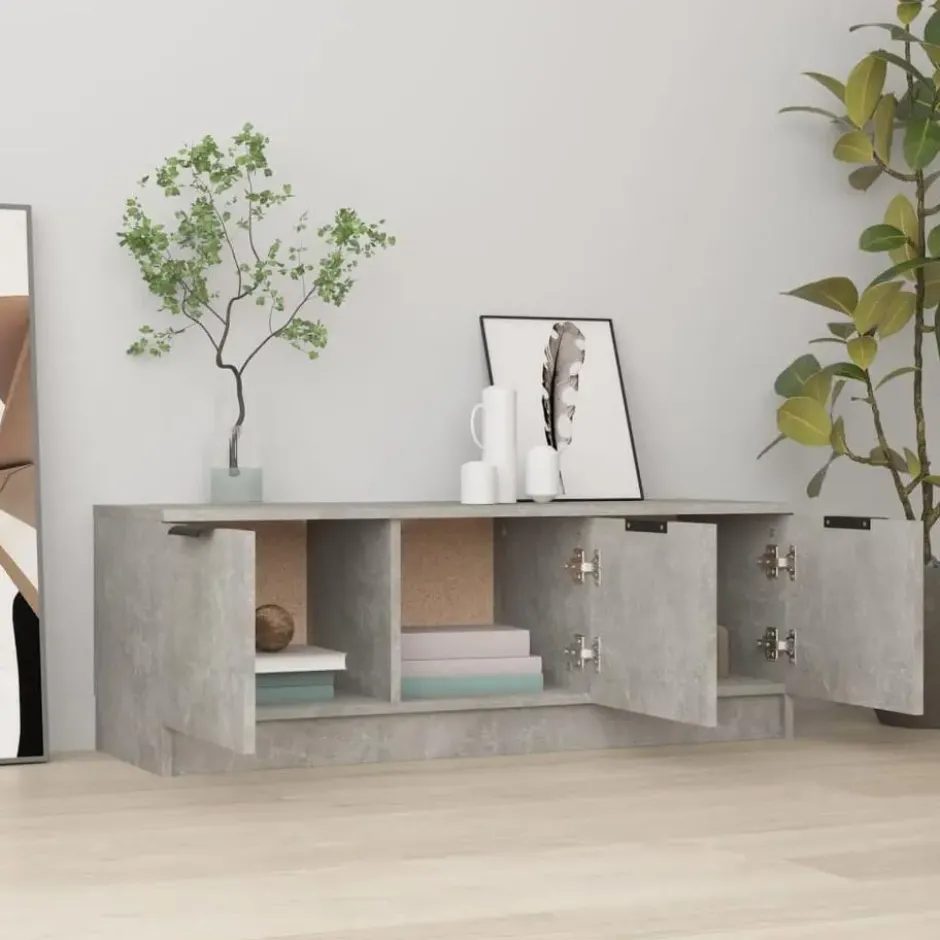 vidaXL - Betongrijs TV-meubel met 3 deuren - Bewerkt hout - 102x35x36,5 cm