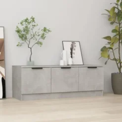 vidaXL - Betongrijs TV-meubel met 3 deuren - Bewerkt hout - 102x35x36,5 cm