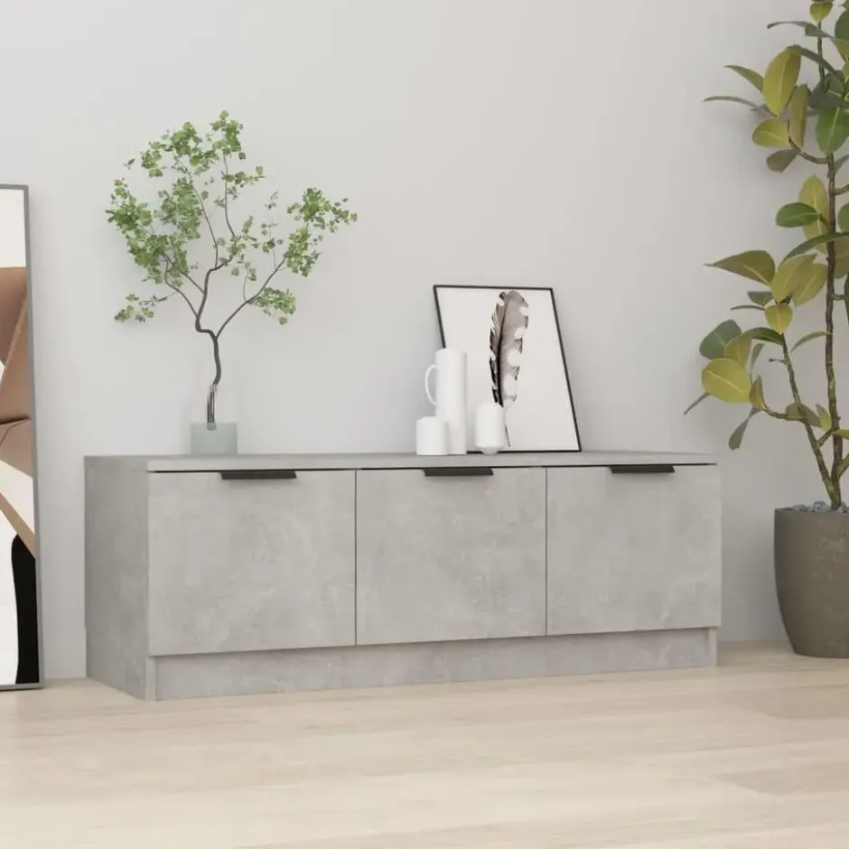 vidaXL - Betongrijs TV-meubel met 3 deuren - Bewerkt hout - 102x35x36,5 cm