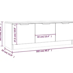 vidaXL - Betongrijs TV-meubel met 3 deuren - Bewerkt hout - 102x35x36,5 cm