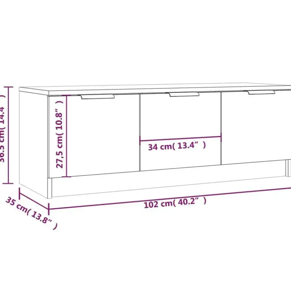 vidaXL - Betongrijs TV-meubel met 3 deuren - Bewerkt hout - 102x35x36,5 cm
