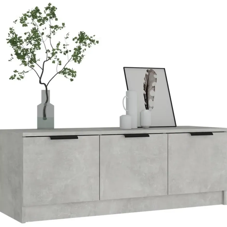 vidaXL - Betongrijs TV-meubel met 3 deuren - Bewerkt hout - 102x35x36,5 cm