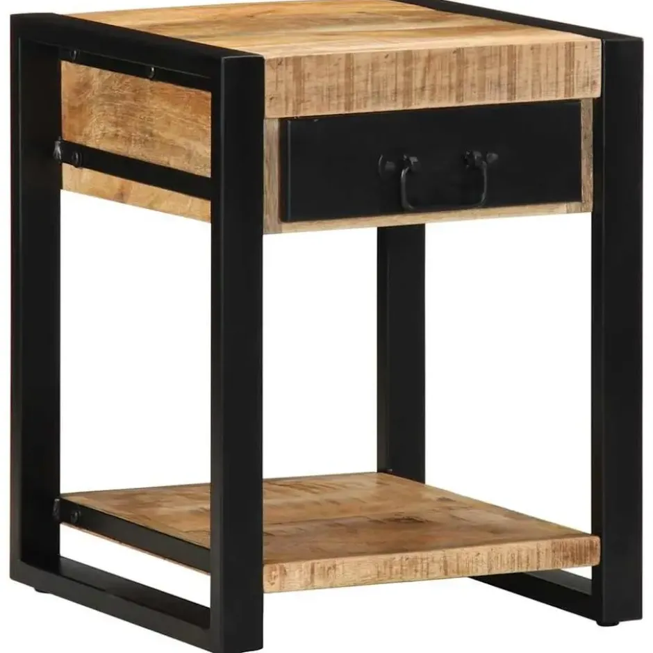 vidaXL Bijzettafel met lade - Massief ruw mangohout - 40x40x50 cm