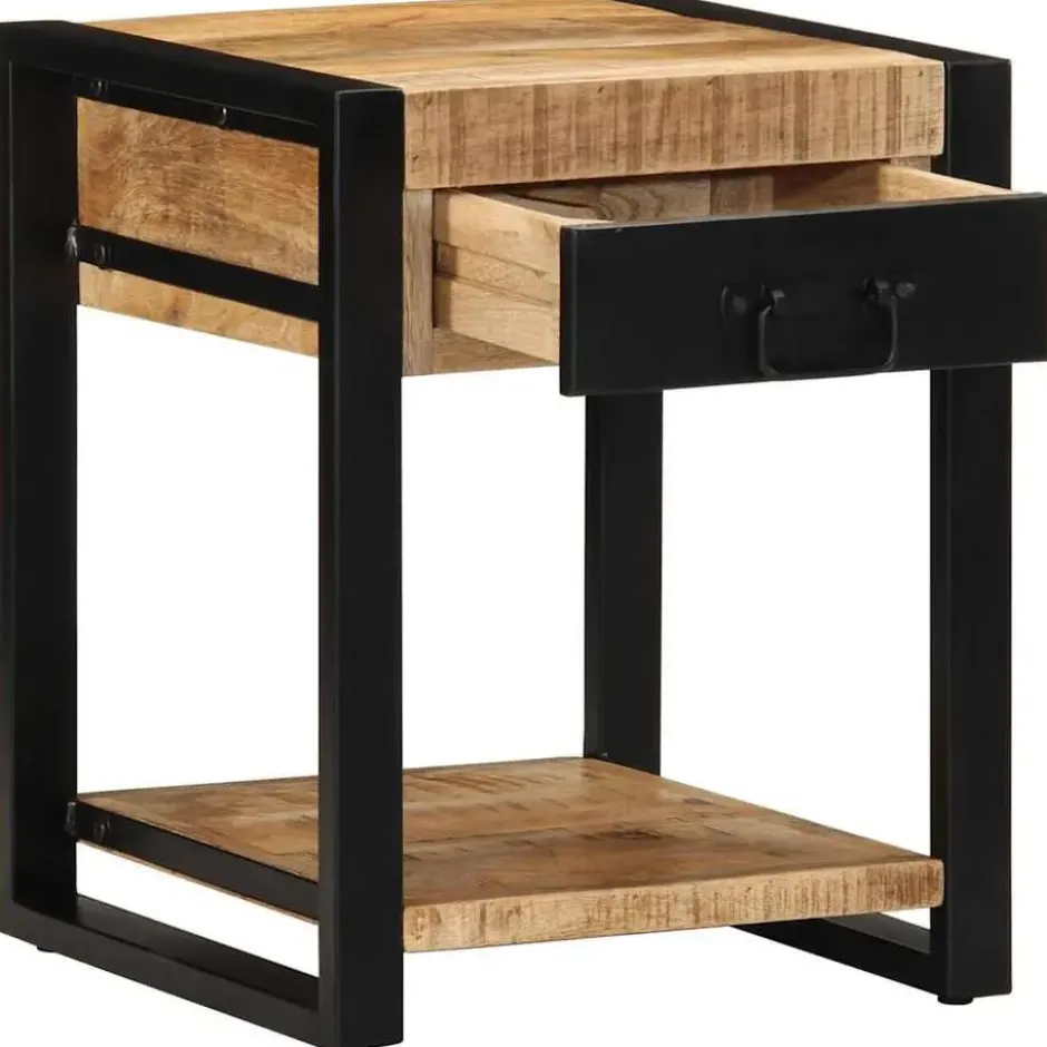 vidaXL Bijzettafel met lade - Massief ruw mangohout - 40x40x50 cm