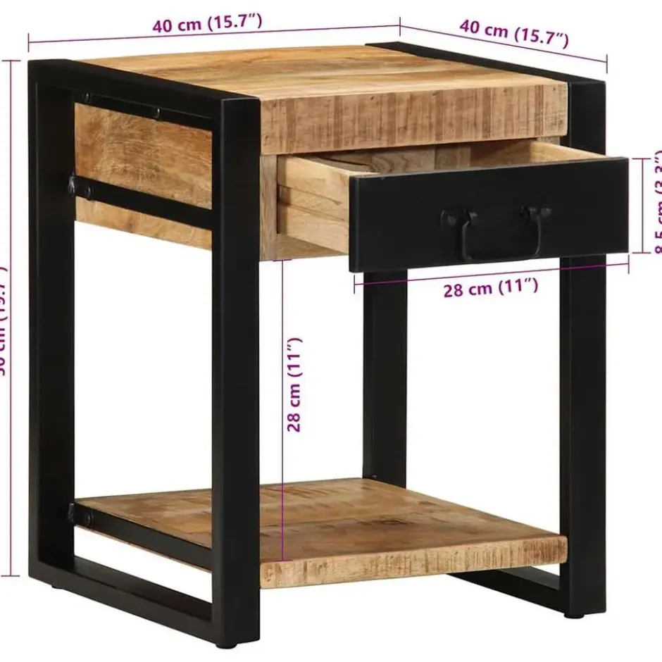 vidaXL Bijzettafel met lade - Massief ruw mangohout - 40x40x50 cm