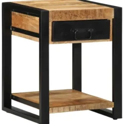vidaXL Bijzettafel met lade - Massief ruw mangohout - 40x40x50 cm