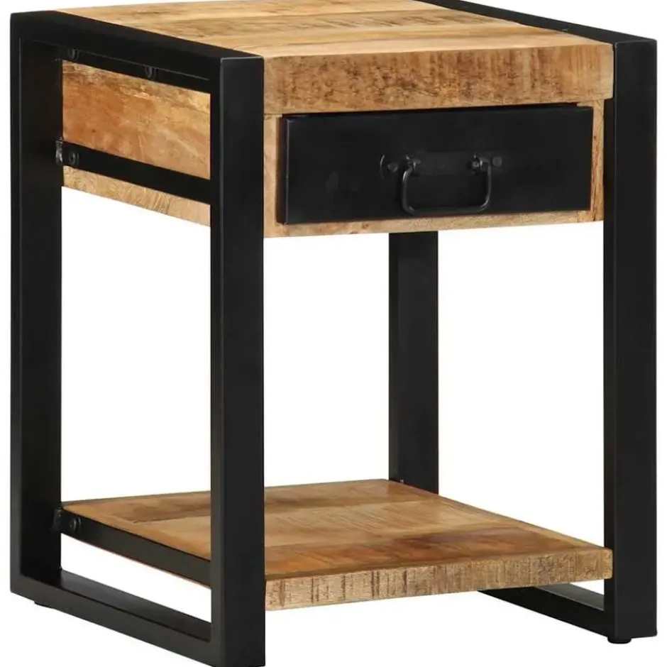 vidaXL Bijzettafel met lade - Massief ruw mangohout - 40x40x50 cm