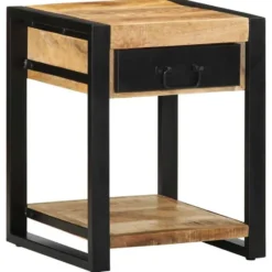 vidaXL Bijzettafel met lade - Massief ruw mangohout - 40x40x50 cm