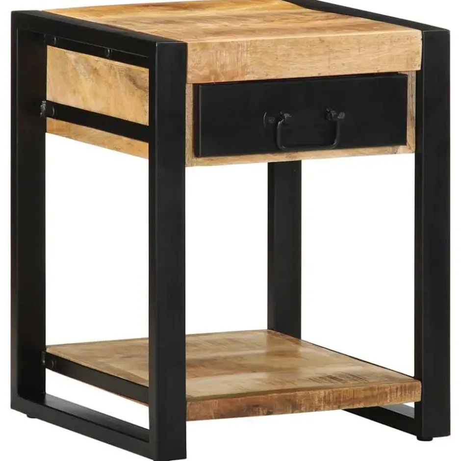 vidaXL Bijzettafel met lade - Massief ruw mangohout - 40x40x50 cm