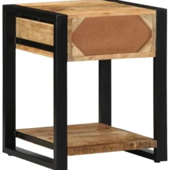 vidaXL Bijzettafel met lade - Massief ruw mangohout - 40x40x50 cm