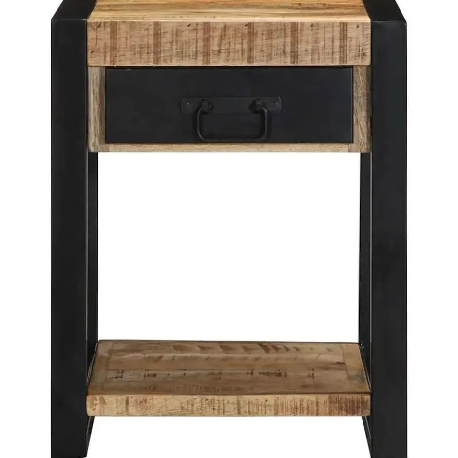 vidaXL Bijzettafel met lade - Massief ruw mangohout - 40x40x50 cm