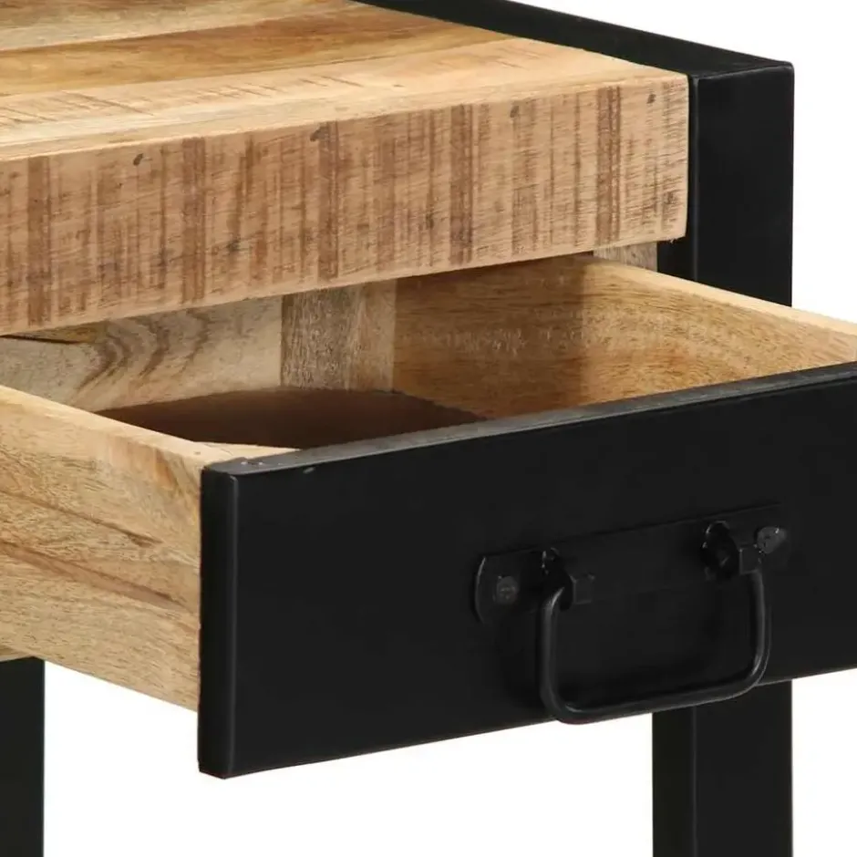 vidaXL Bijzettafel met lade - Massief ruw mangohout - 40x40x50 cm