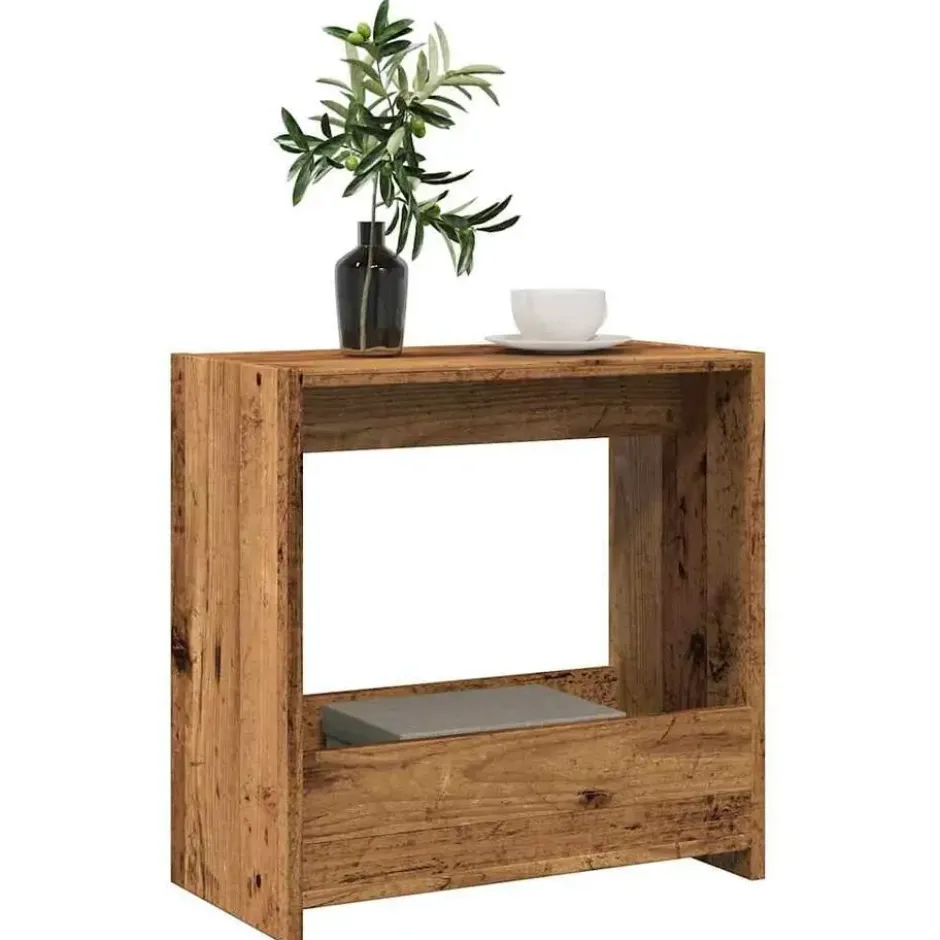 vidaXL Bijzettafel met opbergruimte - Oud hout - Bewerkt hout - 50x26x50 cm