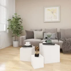 vidaXL - Bijzettafel - Wit - Bewerkt hout - 3 stuks