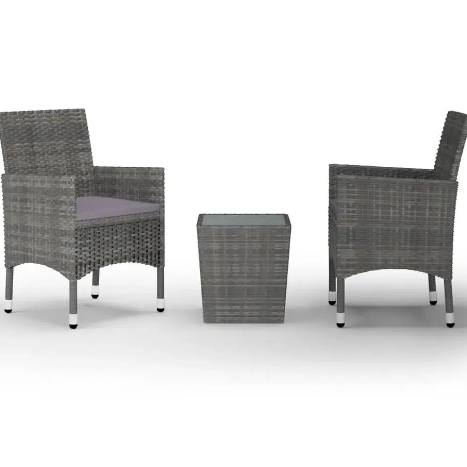 vidaXL - Bistroset - Grijs - Poly rattan en gehard glas - 3 stuks