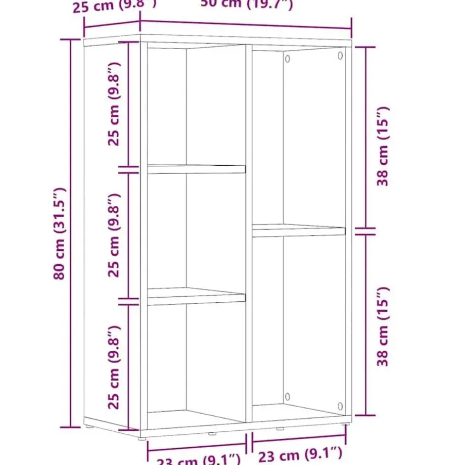 vidaXL - Boekenkast/dressoir met 5 vakken - Gerookt eiken - Hout - 50x25x80 cm