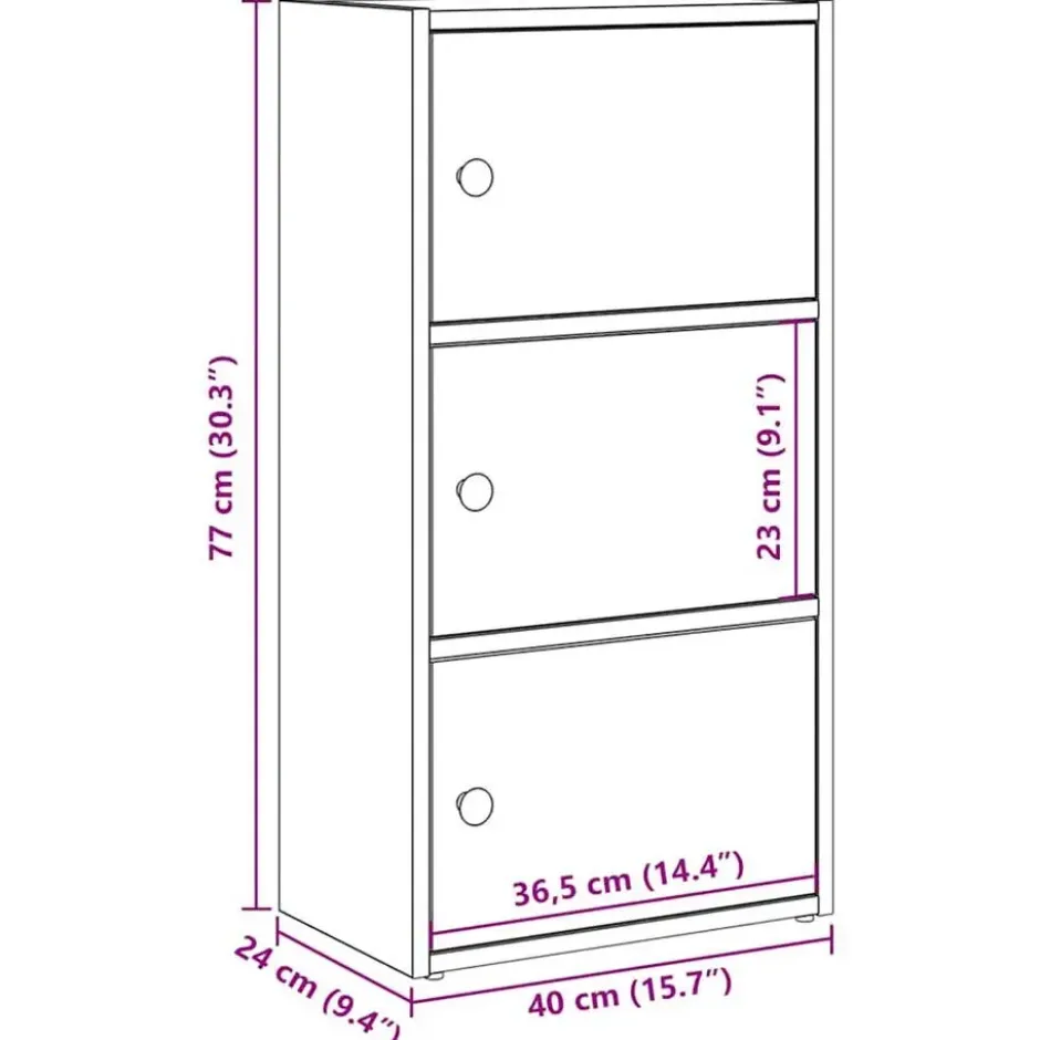 vidaXL - Boekenkast met 3 deuren voor woonkamers - Wit - Hout - 40x24x77 cm
