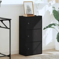 vidaXL - Boekenkast met 3 deuren voor woonkamers - Zwart - Hout - 40x24x77 cm