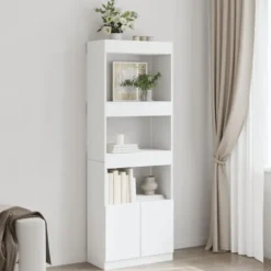 vidaXL - Boekenkast met deuren en 3 open vakken - Wit - Hout - 63x33x180 cm