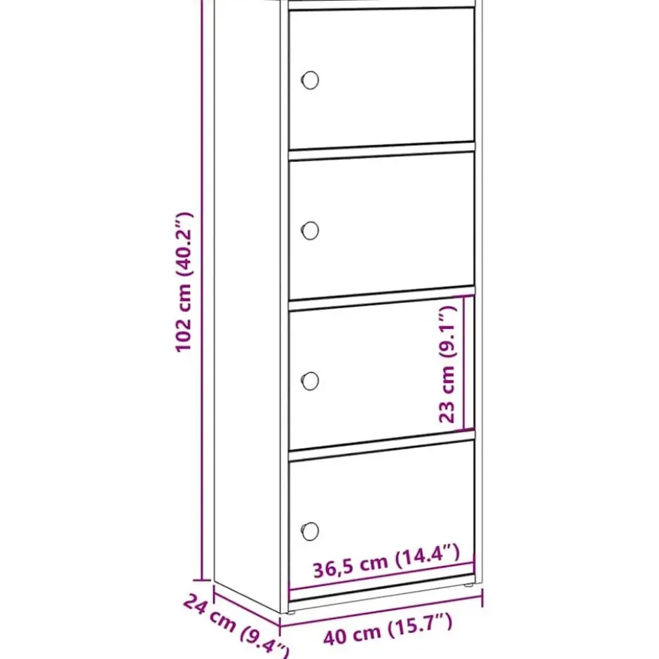 vidaXL - Boekenkast met 4 deuren voor woonkamers - Zwart - Hout - 40x24x102 cm