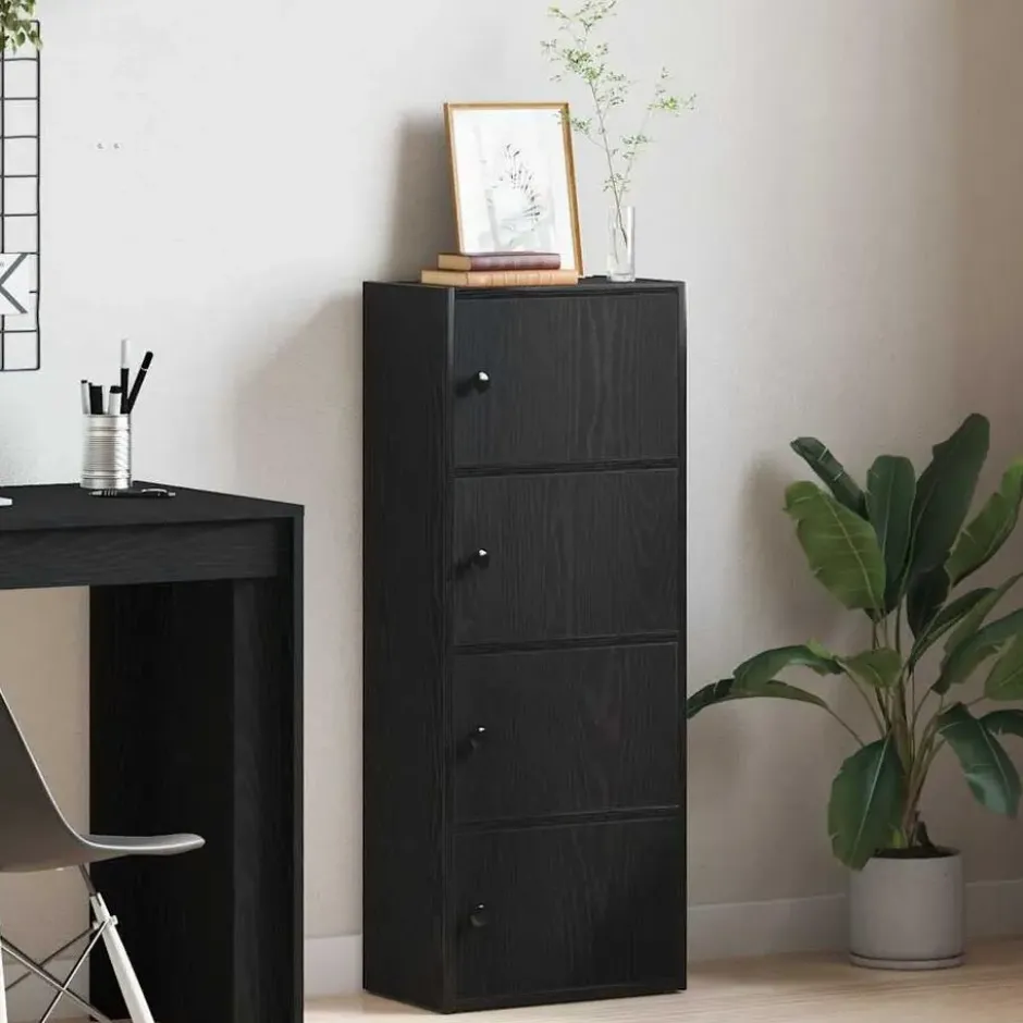 vidaXL - Boekenkast met 4 deuren voor woonkamers - Zwart - Hout - 40x24x102 cm