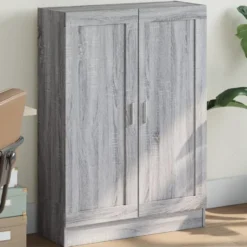 vidaXL - Boekenkast met 2 plakken en 2 deuren - Grijs sonoma - 82.5x30.5x115 cm