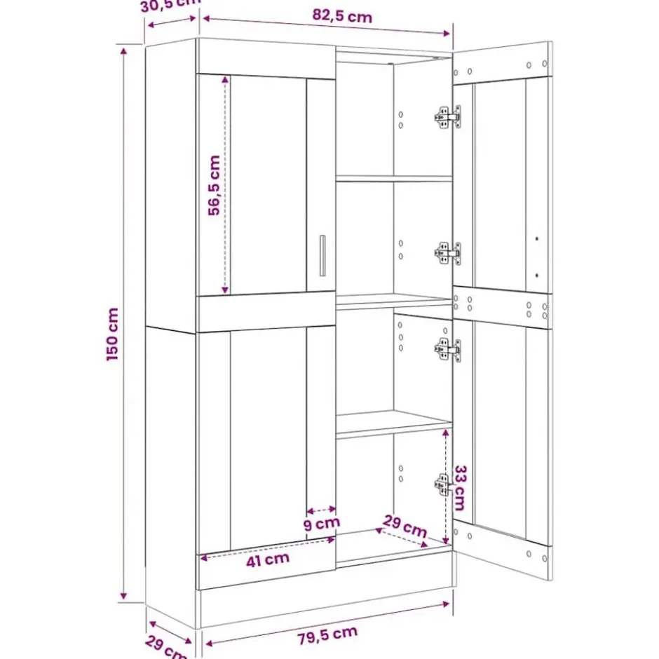 vidaXL - Boekenkast met schappen en 2 deuren - Artisan eiken - 82.5x30.5x150 cm