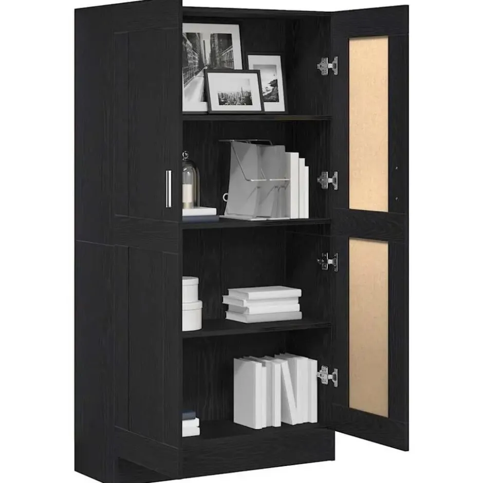 vidaXL - Boekenkast met schappen en 2 deuren - Zwart eiken - 82.5x30.5x150 cm
