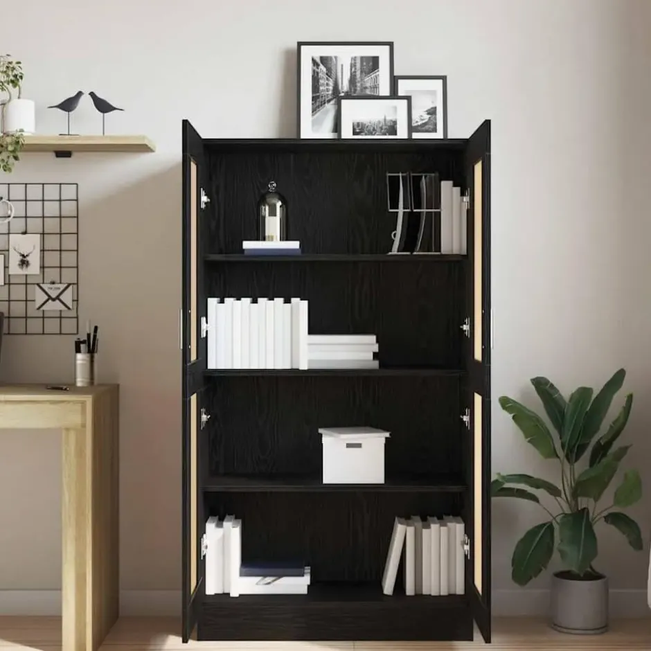 vidaXL - Boekenkast met schappen en 2 deuren - Zwart eiken - 82.5x30.5x150 cm