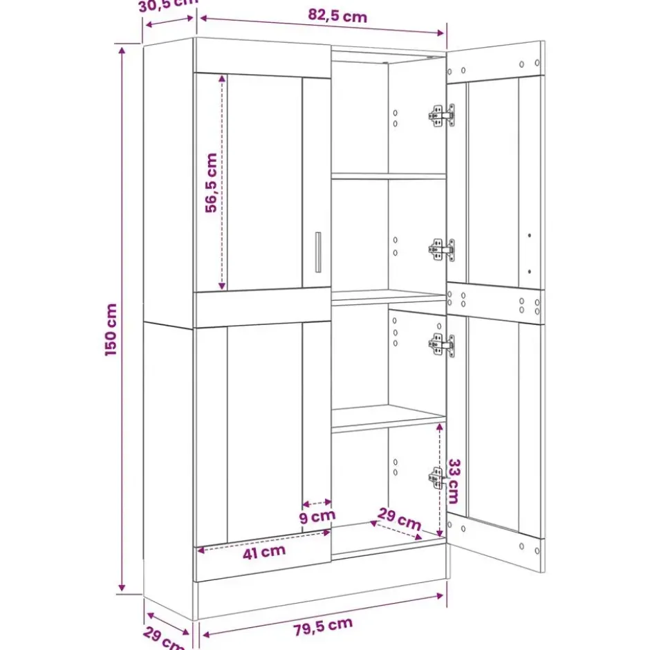 vidaXL - Boekenkast met schappen en 2 deuren - Zwart eiken - 82.5x30.5x150 cm