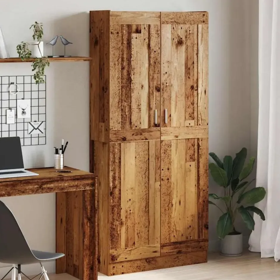 vidaXL - Boekenkast met schappen en 2 deuren - Oud hout - 82.5x30.5x185 cm