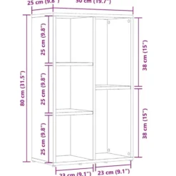 vidaXL - Boekenkast met 5 vakken - Artisanaal eiken - Bewerkt hout - 50x25x80 cm