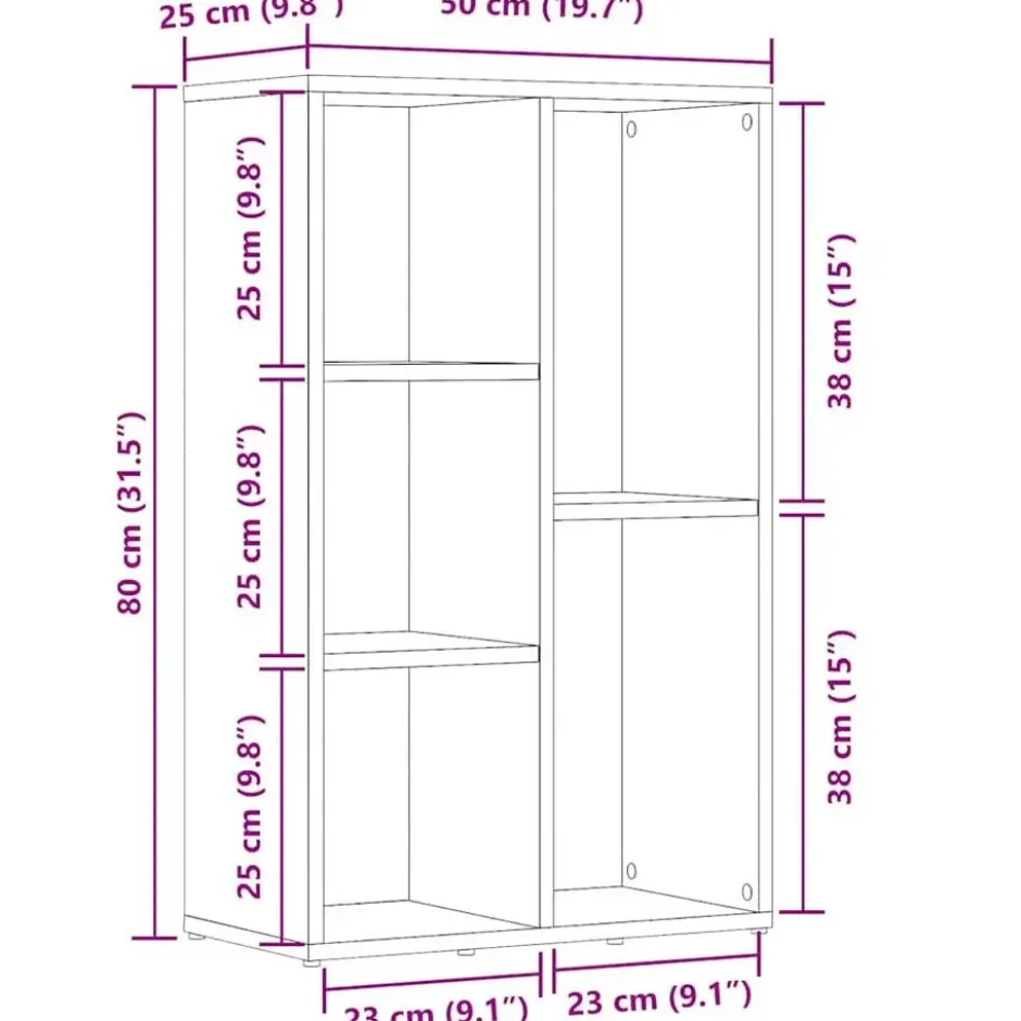 vidaXL - Boekenkast met 5 vakken - Artisanaal eiken - Bewerkt hout - 50x25x80 cm