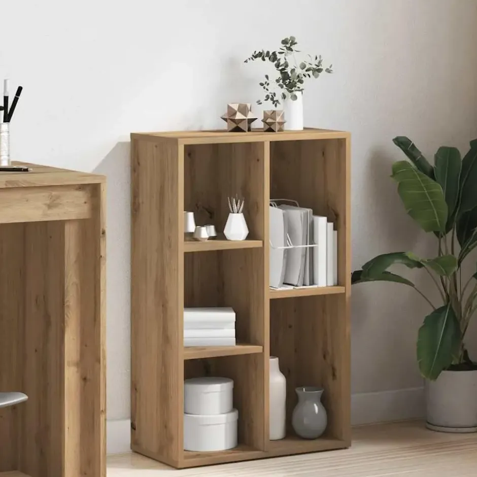 vidaXL - Boekenkast met 5 vakken - Artisanaal eiken - Bewerkt hout - 50x25x80 cm