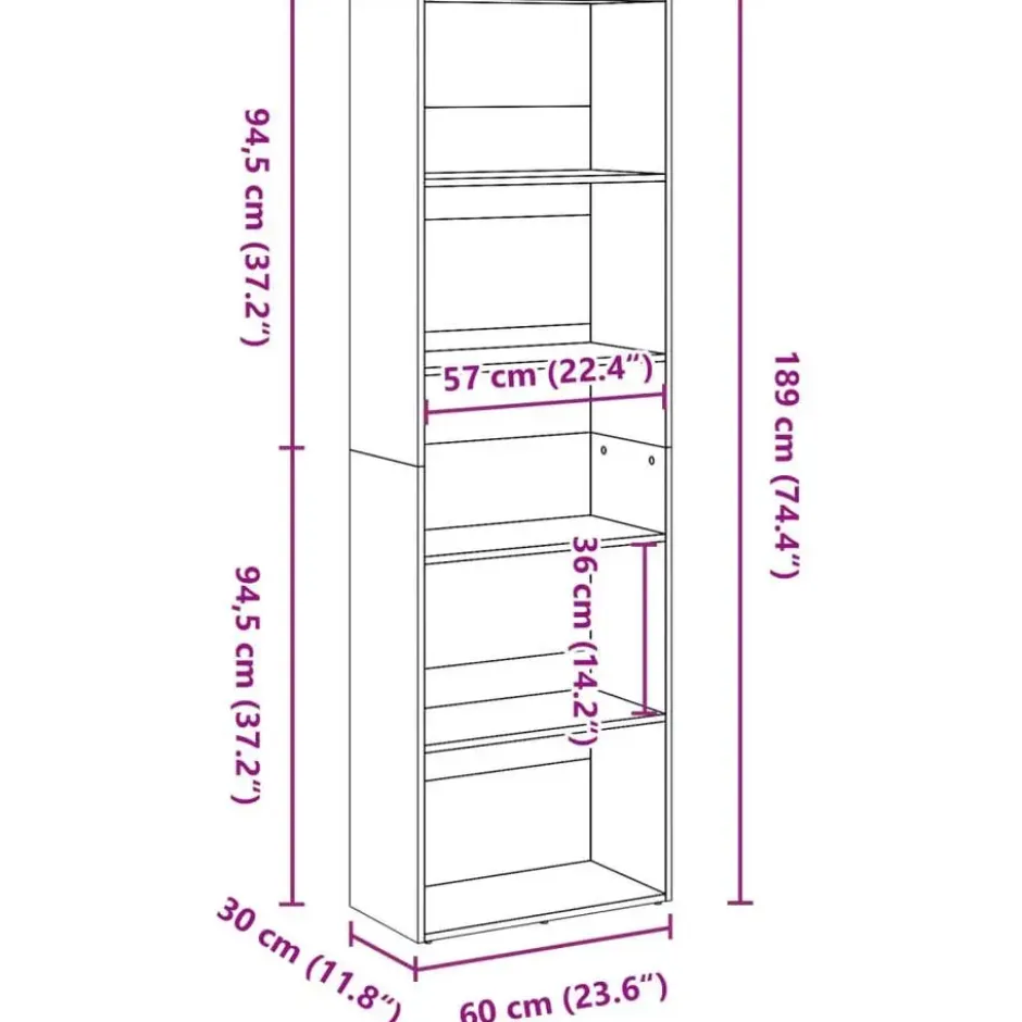 vidaXL - Boekenkast met 5 vakken voor woonkamers - Oud hout - 60x30x189 cm