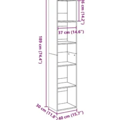 vidaXL - Boekenkast met 5 vakken voor woonkamers - Gerookt eiken - 40x30x189 cm