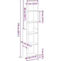 vidaXL - Boekenkast met 5 vakken - Wit - Bewerkt hout - 40x24x176 cm