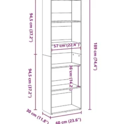 vidaXL - Boekenkast met 5 vakken voor woonkamers - Gerookt eiken - 60x30x189 cm