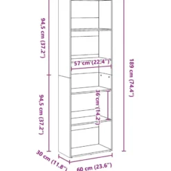vidaXL - Boekenkast met 5 vakken voor woonkamers - Gerookt eiken - 60x30x189 cm