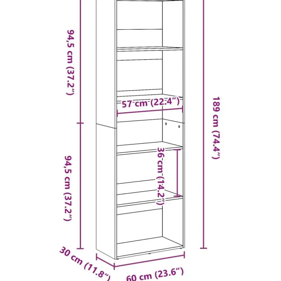 vidaXL - Boekenkast met 5 vakken voor woonkamers - Gerookt eiken - 60x30x189 cm