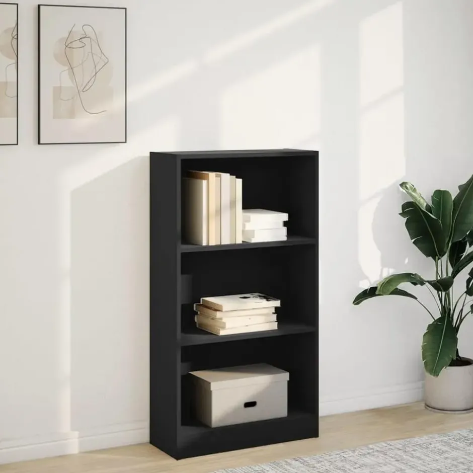 vidaXL - Boekenkast met 3 vakken - Zwart - Bewerkt hout - 60x24x109 cm